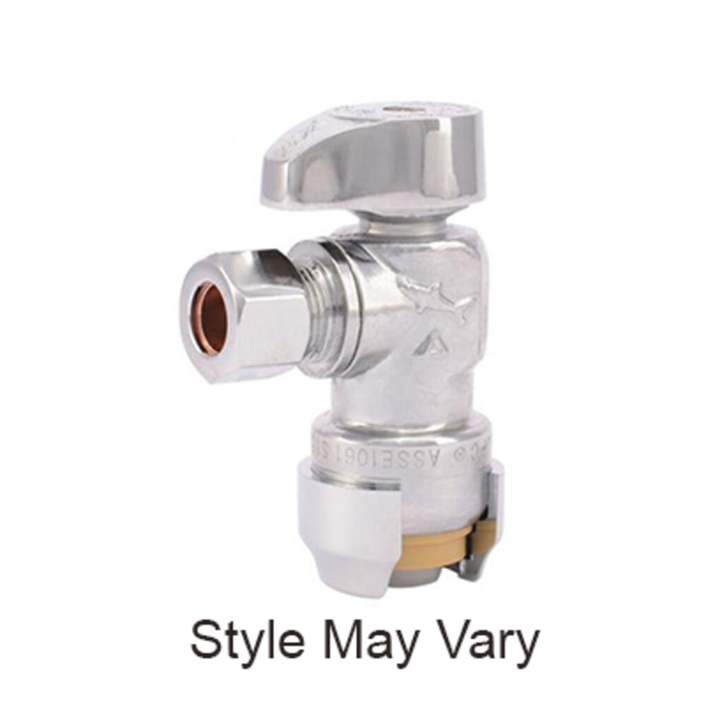 SharkBite® 23036-0000LF Angle Quarter-Turn Stop Valve, 1/2x3/8 in, Push-to-ConnectxCompression, Brass Body, Import