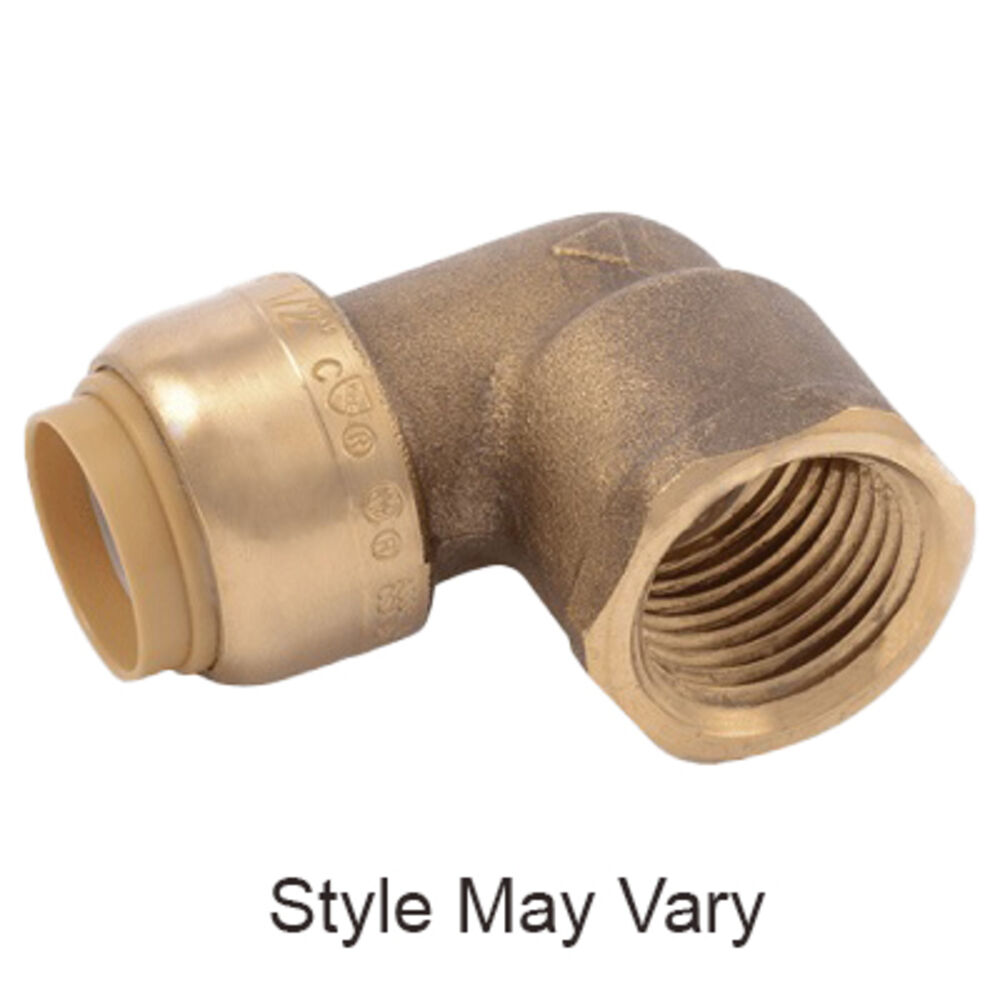 Sharkbite® U308LF Female Elbow, 1/2 in Nominal, Push-Fit x FNPT End Style, Brass, Import