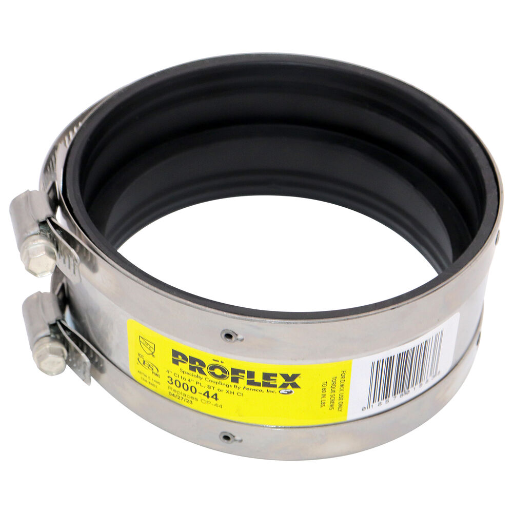 Fernco® PROFLEX® 3000-44 Shielded Pipe Coupling, 4 in, Cast IronxPlastic/Steel/XH Cast Iron, PVC, Domestic
