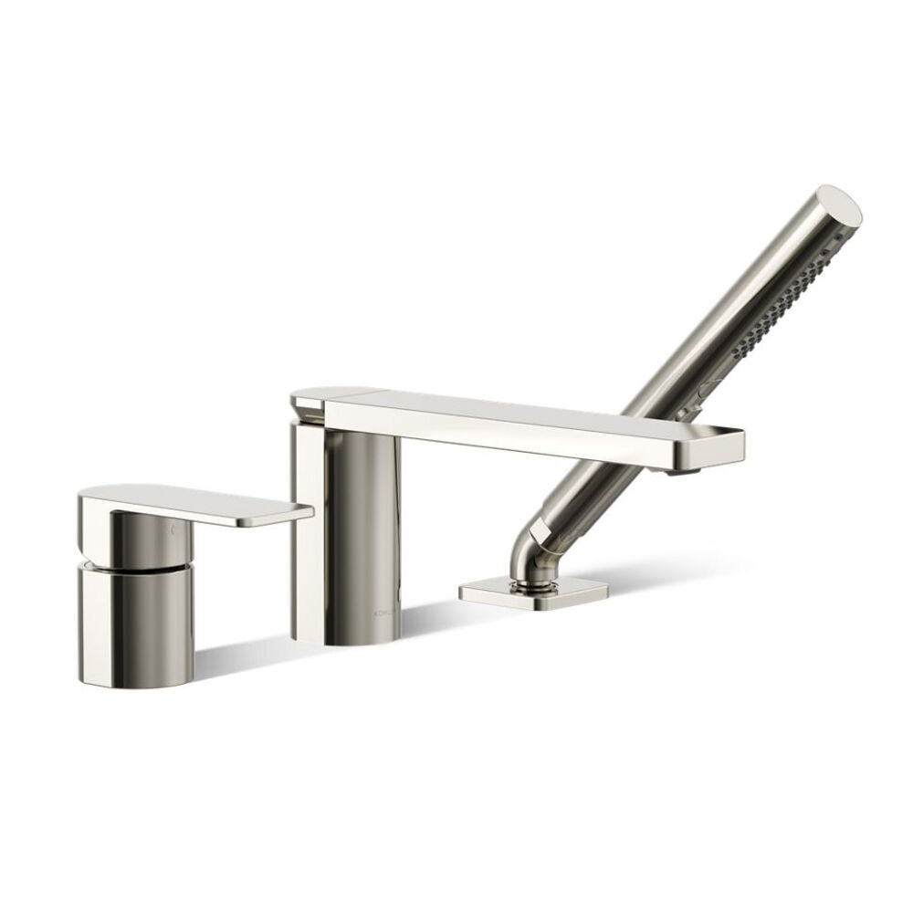K-23488-4-SN Parallel® Deck-Mount Bath Faucet w/ Handshower, Vibrant Polished Nickel