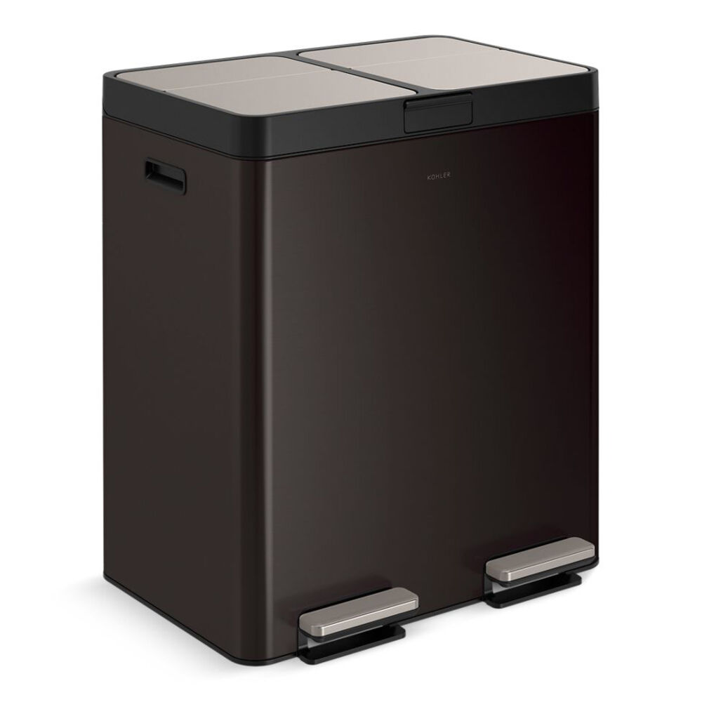 K-23828-BST 82-liter stainless steel dual-bin step trash can, Black Stainless