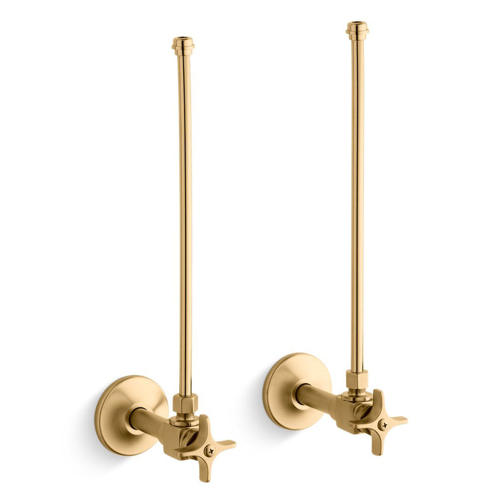 K-7605-P-2MB Pair 3/8" NPT angle supplies w/ stop, Cross Handle and annealed vertical Tube, Vibrant Brushed Moderne Brass