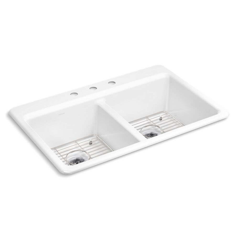 K-8679-3A1-0 Riverby® 33" Top-Mount double-Bowl Kitchen Sink, White