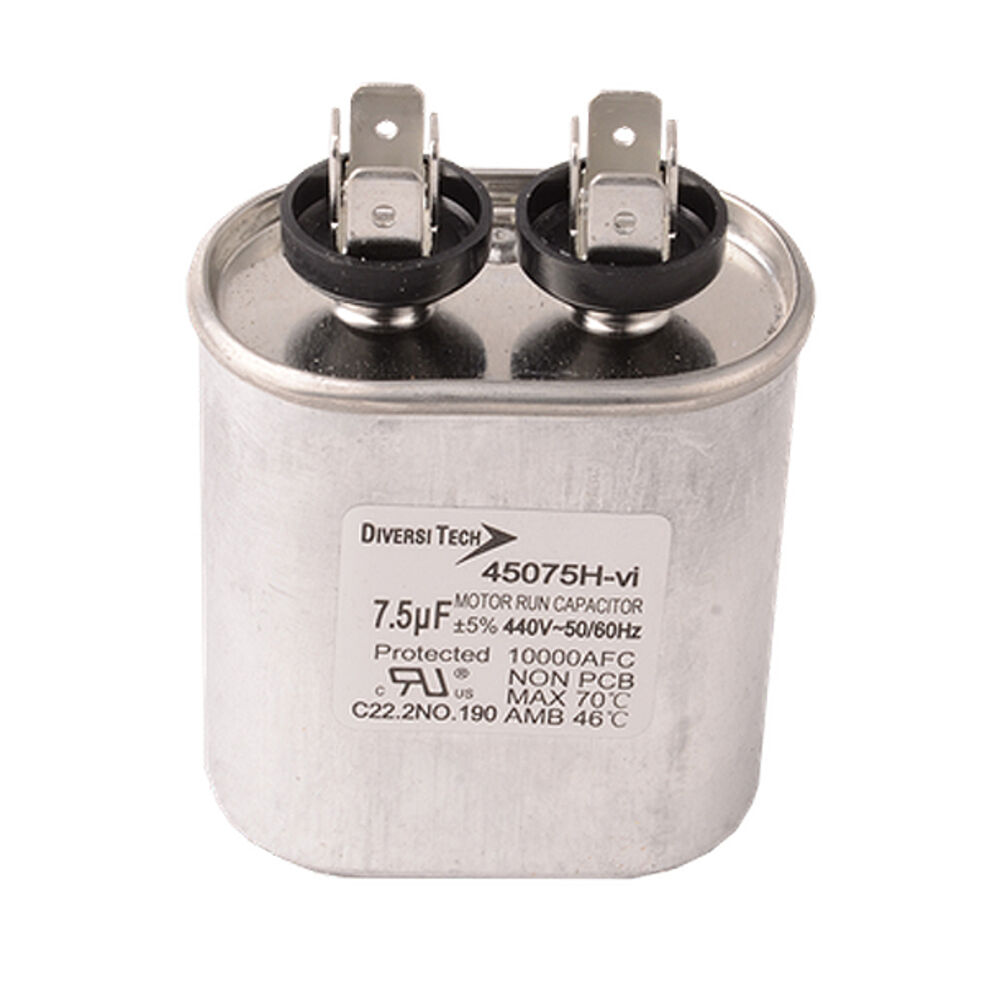 Diversitech 45075H Single Motor Run Capacitor, 7.5 uF, 440 V, Metal Case, Import