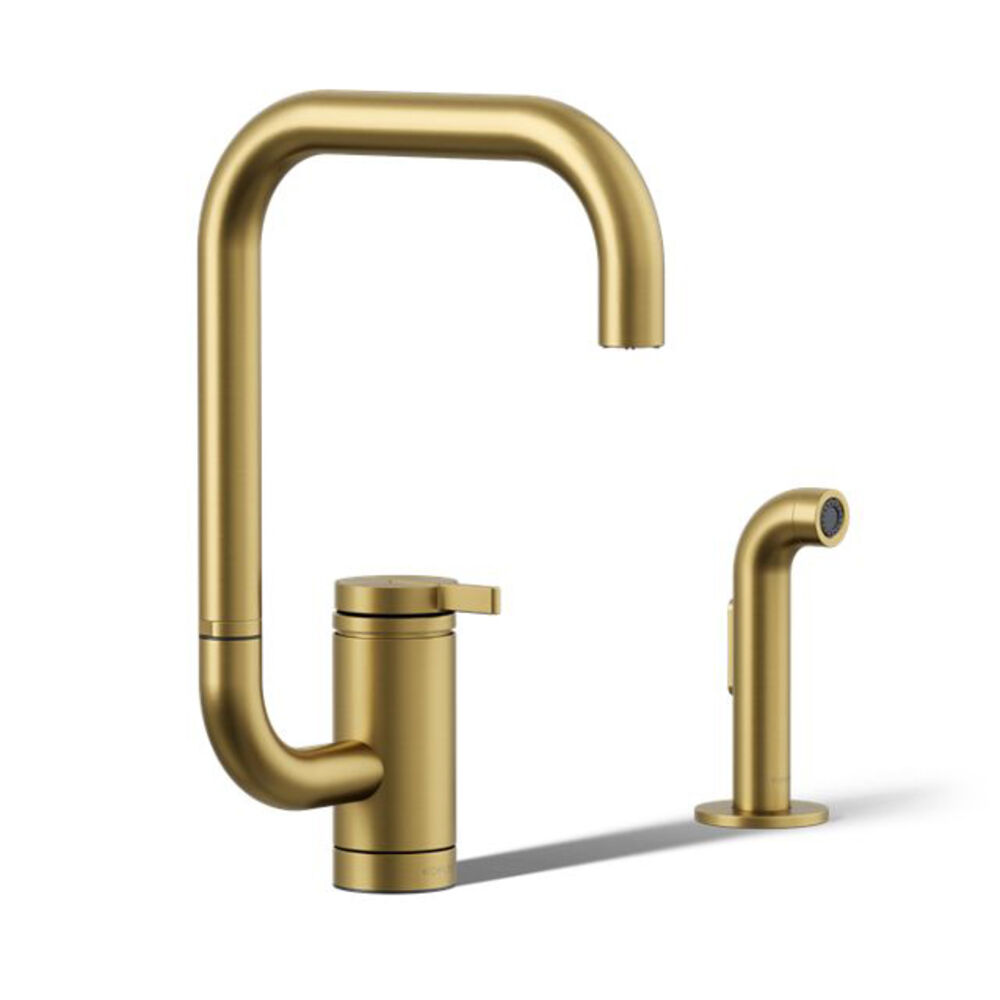 K-28274-2MB Components® Single-Handle Kitchen Faucet w/ two-Function extended-reach Spout and side Sprayer, Vibrant Brushed Moderne Brass