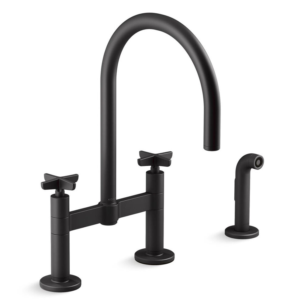 K-28673-3-BL Billet™ Two-Hole Bridge Kitchen Faucet w/ side Sprayer, Matte Black