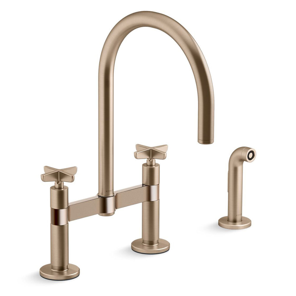 K-28673-3-BV Billet™ Two-Hole Bridge Kitchen Faucet w/ side Sprayer, Vibrant Brushed Bronze