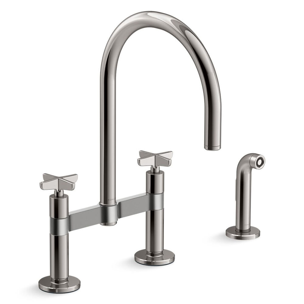 K-28673-3-TT Billet™ Two-Hole Bridge Kitchen Faucet w/ side Sprayer, Vibrant Titanium