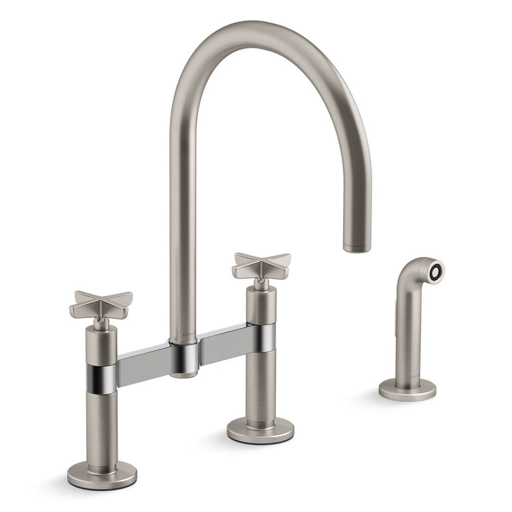 K-28673-3-VS Billet™ Two-Hole Bridge Kitchen Faucet w/ side Sprayer, Vibrant Stainless