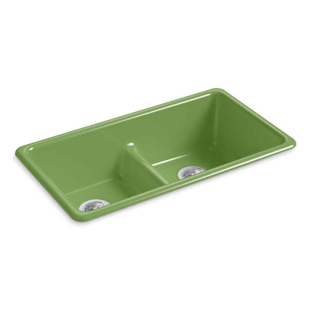 K-5312-34 Iron/Tones® Smart Divide® 33" Top-/Undermount Equal Double-Bowl Kitchen Sink, Fresh Green