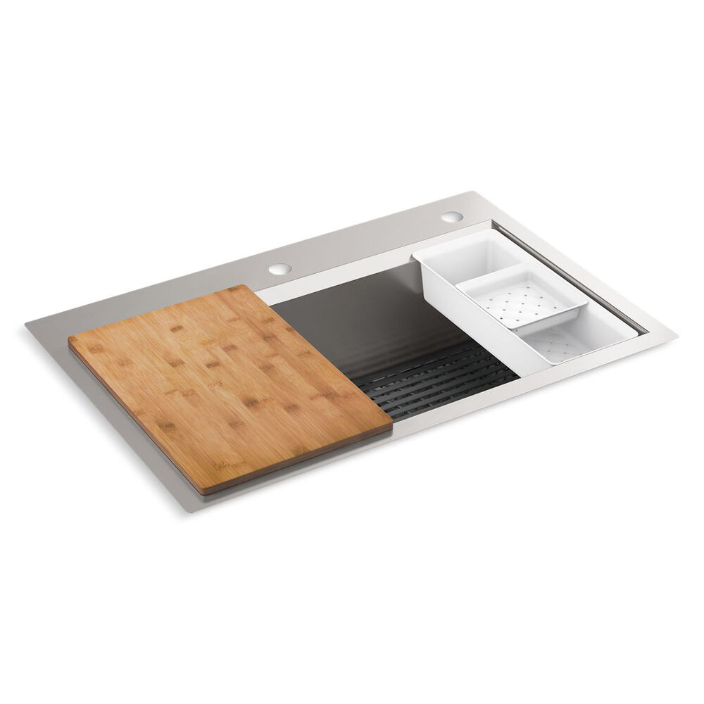 K-80084-2PC-NA Task™ 33" Top-/Undermount Single-Bowl workstation Kitchen Sink, Stainless Steel
