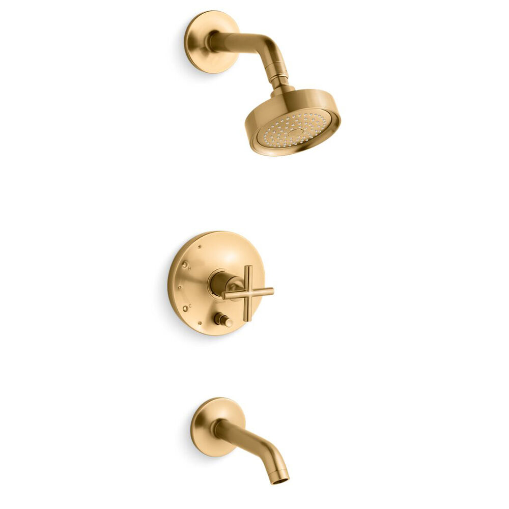 K-T14420-3-2MB Purist® Rite-Temp® Bath and Shower Trim Kit w/ Push-Button Diverter and Cross Handle, 2.5 gpm, Vibrant Brushed Moderne Brass