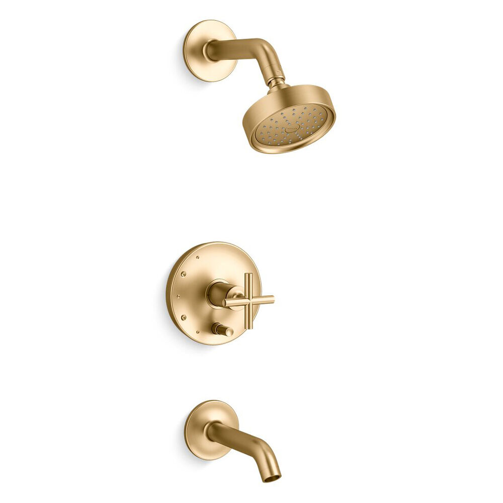 K-T14420-3G-2MB Purist® Rite-Temp® Bath and Shower Trim Kit w/ Push-Button Diverter and Cross Handle, 1.75 gpm, Vibrant Brushed Moderne Brass