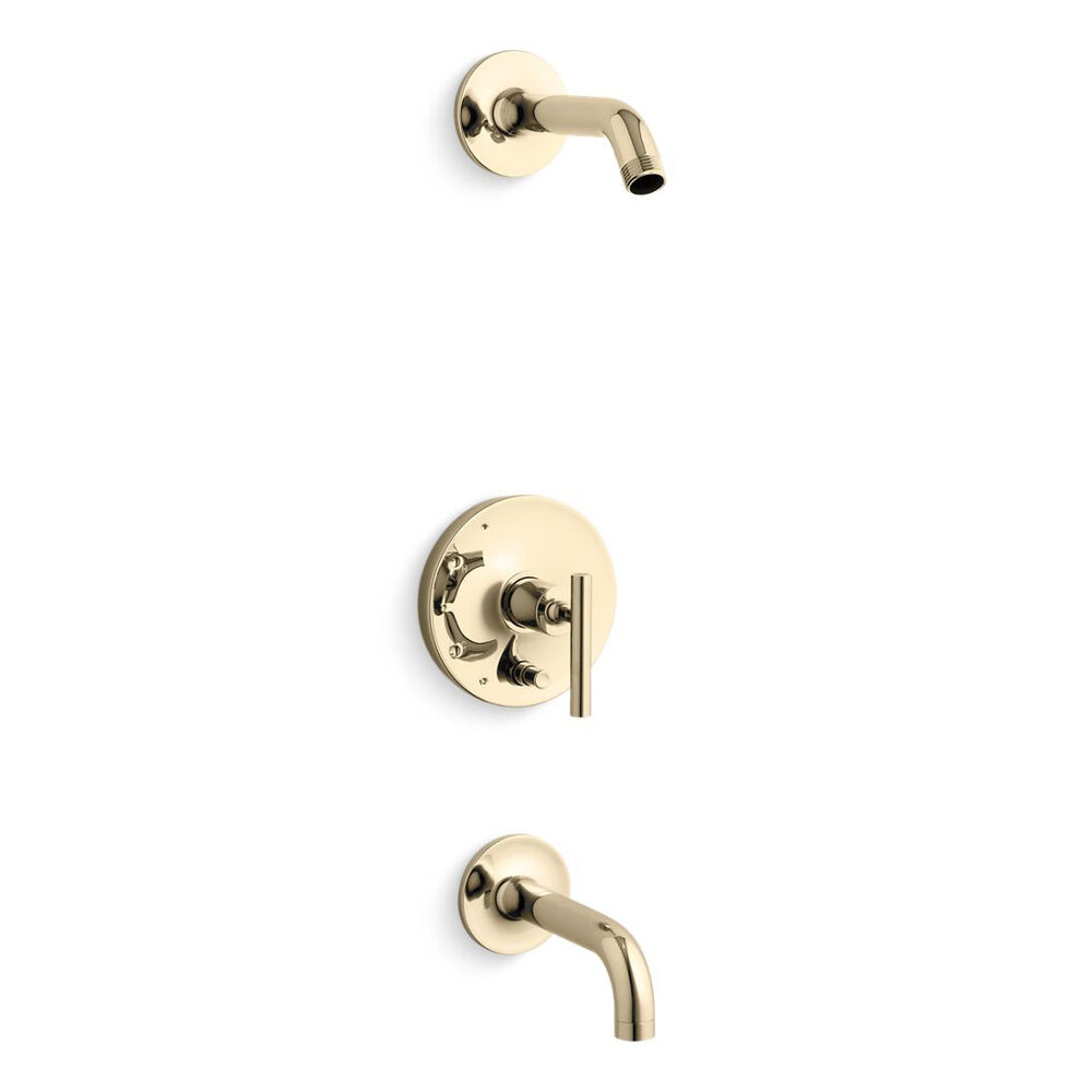K-T14421-4L-AF Purist® Rite-Temp® Bath and Shower Trim Kit w/ Push-Button Diverter and Lever Handle, w/o Showerhead, Vibrant French Gold