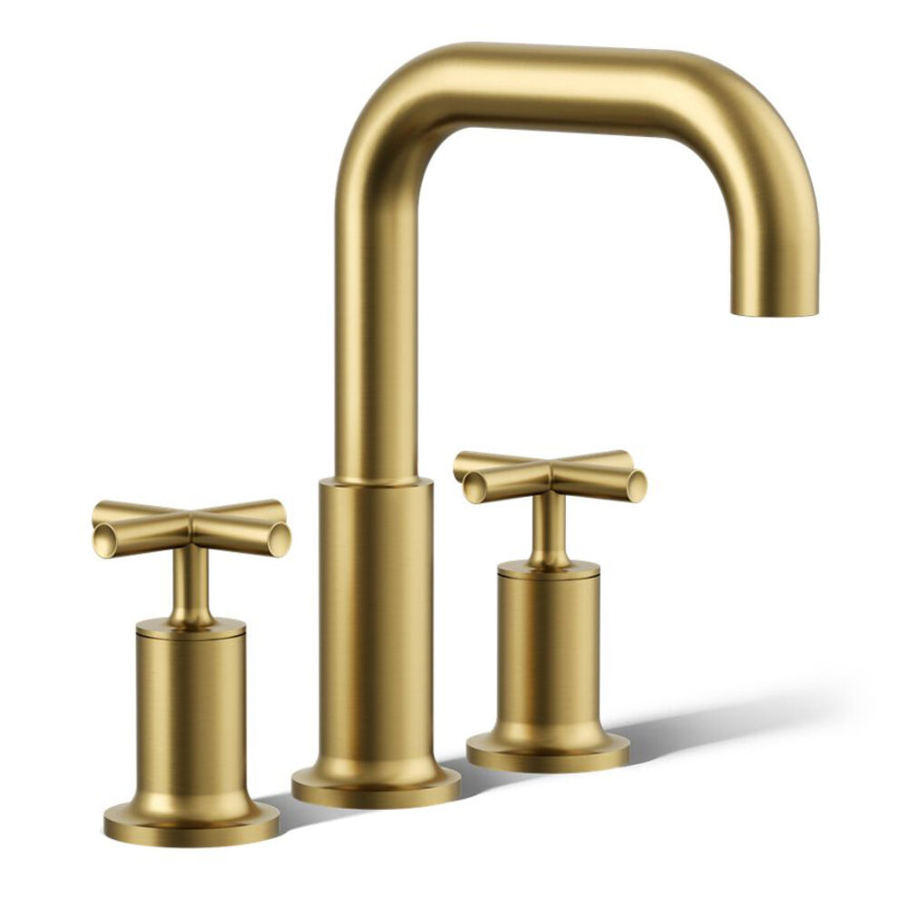 K-T14428-3-2MB Purist® Deck-Mount Bath Faucet Trim w/ Cross Handles, Vibrant Brushed Moderne Brass