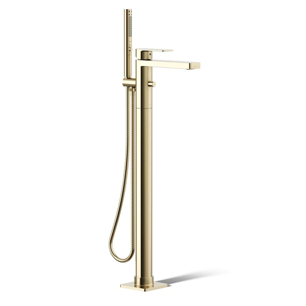 K-T23492-4-AF Parallel® Floor-Mount Bath filler Trim w/ Handshower, Vibrant French Gold