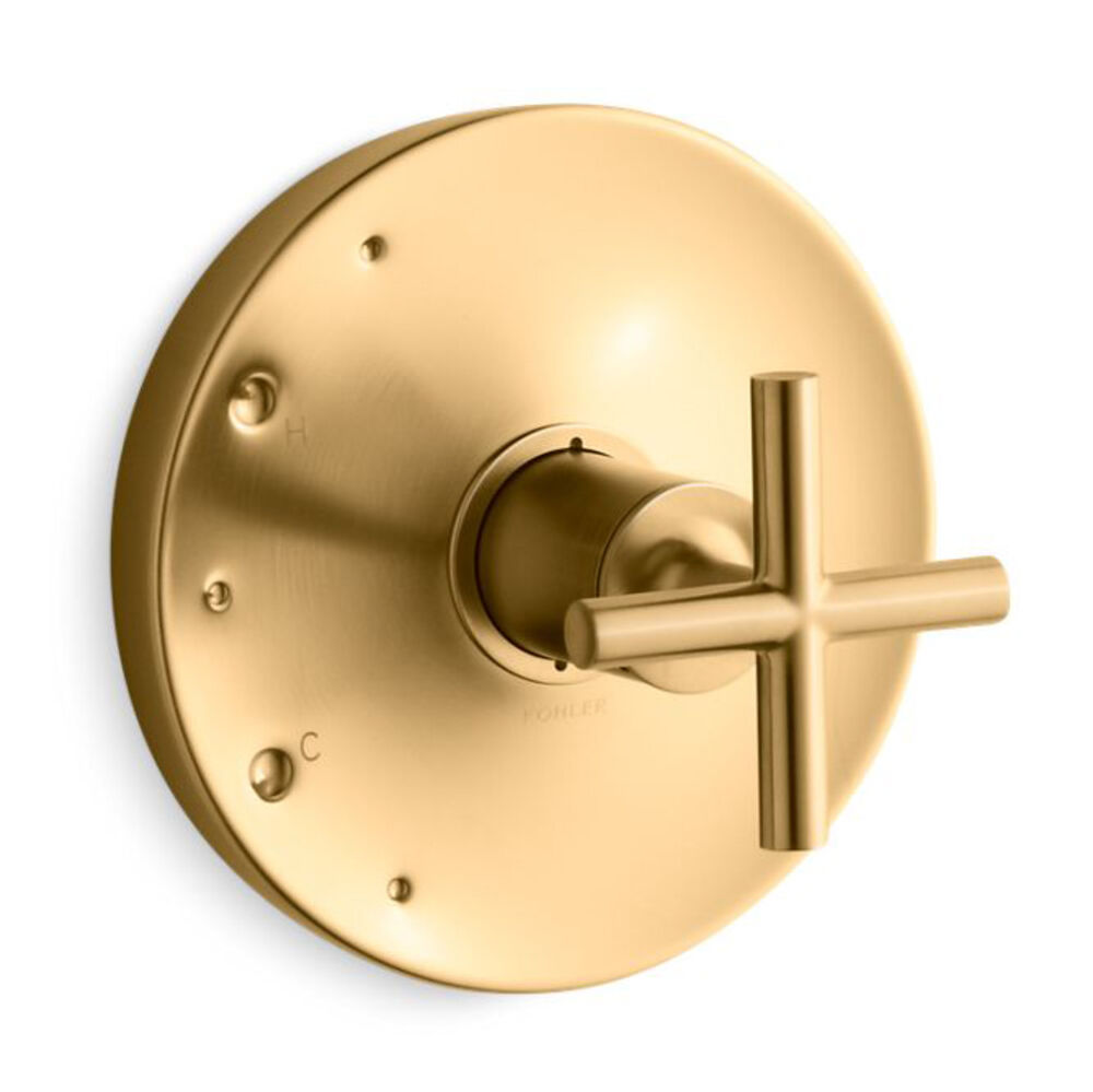 K-TS14423-3-2MB Purist® Rite-Temp® Valve Trim w/ Cross Handle, Vibrant Brushed Moderne Brass