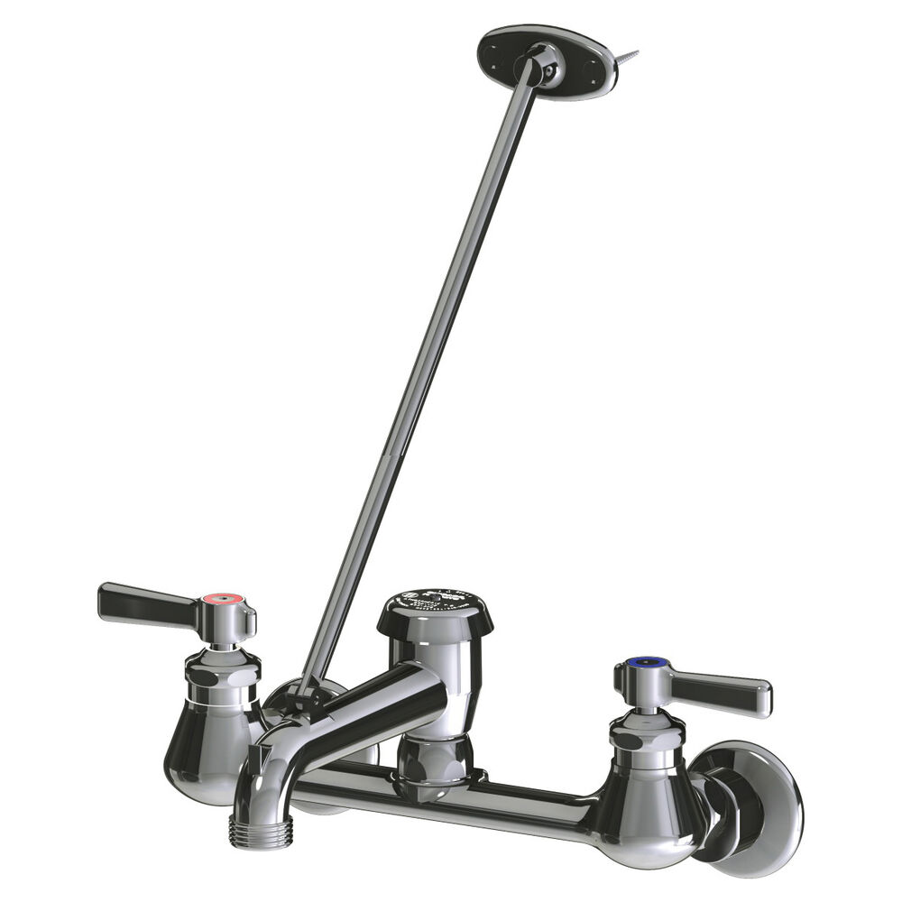 Chicago Faucet® 540-LD897SGXKCCP Manual Hot and Cold Water Service Sink Faucet with Vacuum Breaker and Pail Hook, Commercial, 8 in Center, Rigid Vacuum Breaker Spout, 3/4 in Outlet Hose, Polished Chrome
