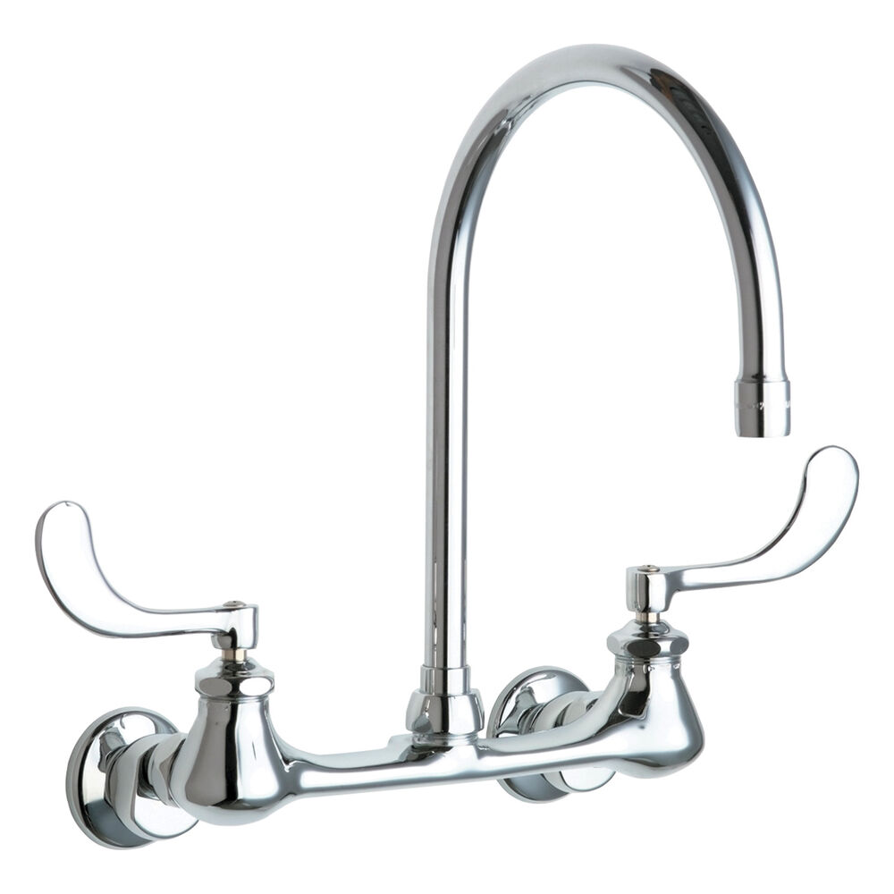 Chicago Faucet® 631-GN8AE3ABCP 2-Handle Hot and Cold Water Sink Faucet, Commercial, 2.2 gpm, 8 in Center, Rigid/Swivel Gooseneck Spout, Polished Chrome
