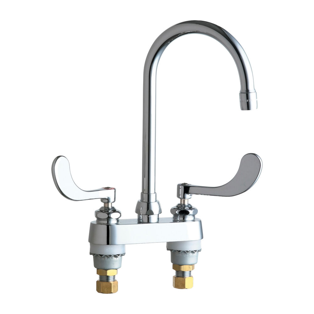 Chicago Faucet® 895-317GN2AE35ABCP 895-Series Deck-Mounted Manual Faucet with 4" Centers & E35 Outlet, 2 Wristblade Handles, 1.5 gpm, Polished Chrome