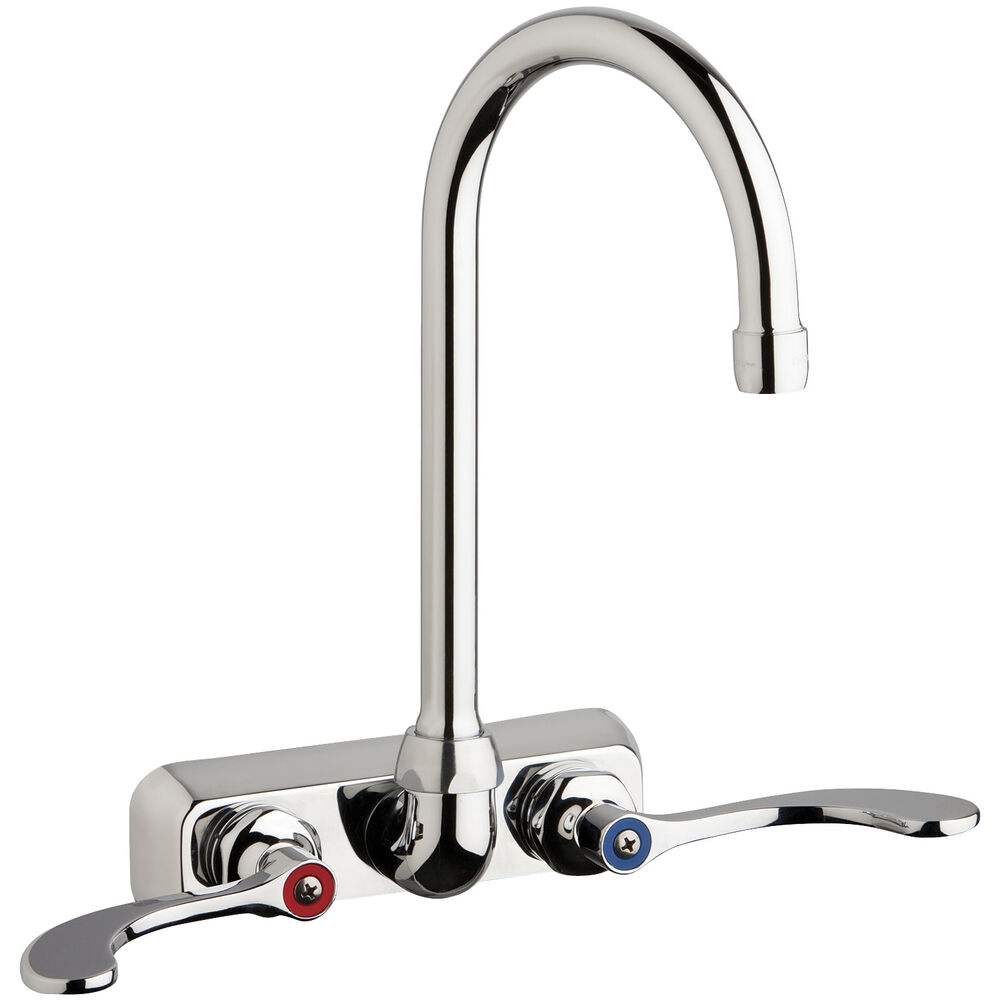 Chicago Faucet® W4W-GN2AE35-317AB 2-Wristblade Handle Hot and Cold Water Workboard Sink Faucet, Wall Mount, 4 in Center, 1.5 gpm, Polished Chrome