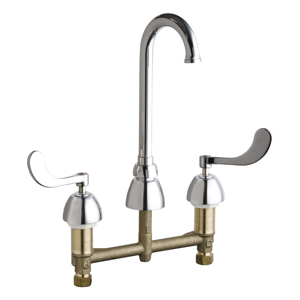 Chicago Faucet® 786-GN1FCABCP 2-Handle Concealed Kitchen Faucet, Commercial, 1.5 gpm, 8" Center, Gooseneck Spout, Polished Chrome