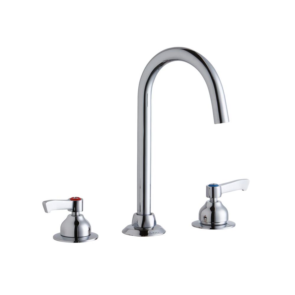 LK800LGN05L2 Elkay 8" Centerset Concealed Deck Laminar Flow Faucet w/ 5" Gooseneck Spout, 2" Lever Handles, Brass, Chrome