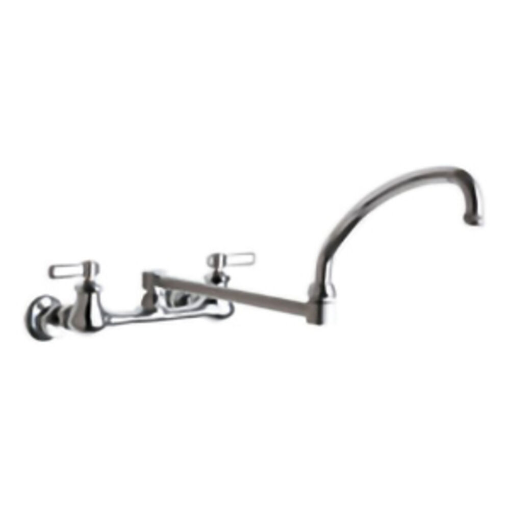 Chicago Faucet® 540-LDDJ21ABCP 2-Handle Hot and Cold Water Wall-Mount Faucet, Commercial, 8" Center, Double Jointed Swivel Spout, Polished Chrome