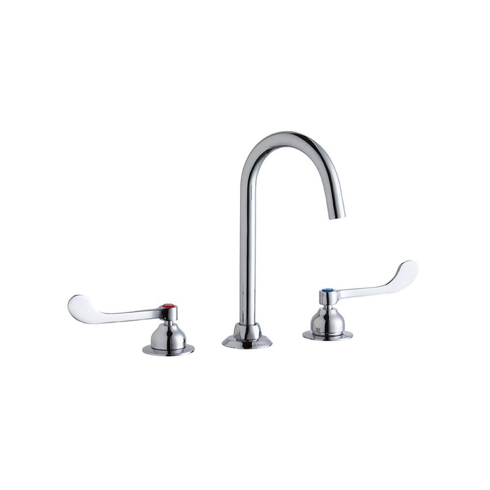 LK800LGN05T6 Elkay 8" ADA Centerset Concealed Deck Laminar Flow Faucet, 5" Gooseneck Spout, 6" Wristblade Handles, Brass, Chrome