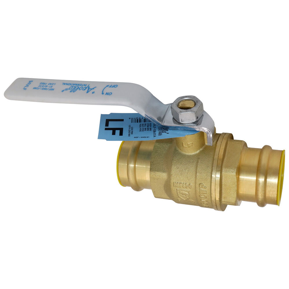ApolloPress® 94VLF10601A 94VLF-A 2-Piece Ball Valve, 1-1/4 in, Press, Brass Body, Full Port, EPDM/PTFE Softgoods, Domestic