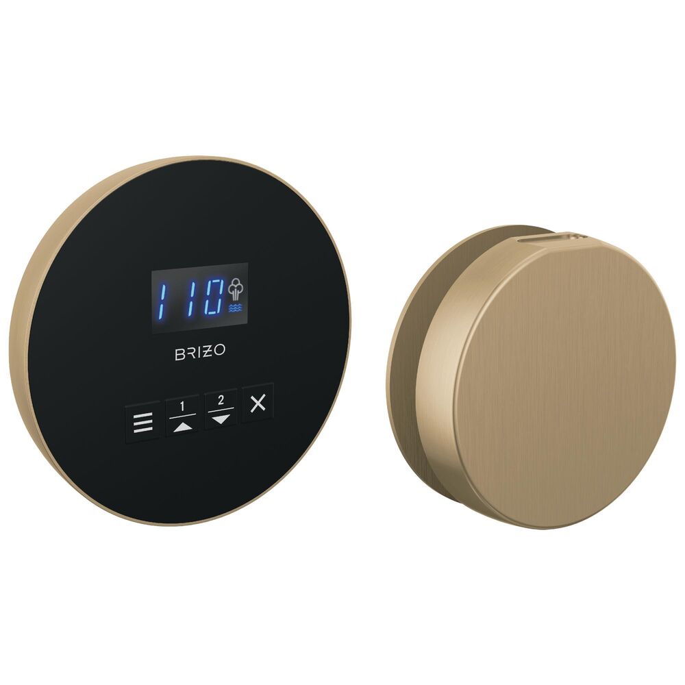Brizo® 8CH-250R-GL-L Round Steam Shower Control, Digital Display, Lumicoat Luxe Gold