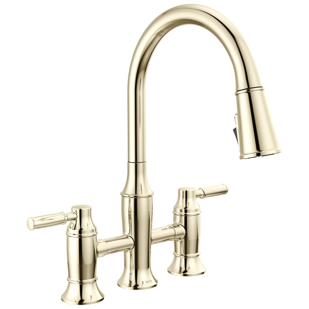 DELTA® 2384L-PN-PR-DST Renaldi™ Soft Touch 2-Handle Bridge Kitchen Faucet, 1.8 gpm, 3 Faucet Holes, Polished Nickel