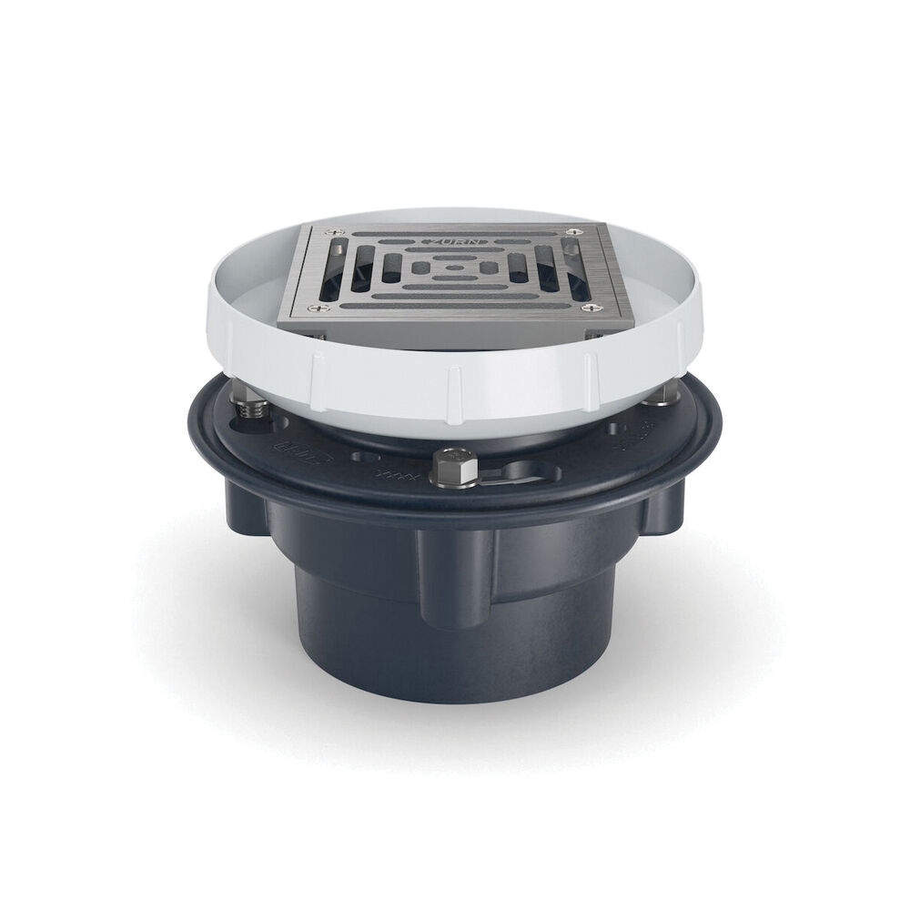 EZ-PV3-ST-SS Zurn® 3x4" Square Slab On Adjustable Floor Drain w/ EZ1™ Technology, Hub, 5" Stainless Steel Grid, PVC