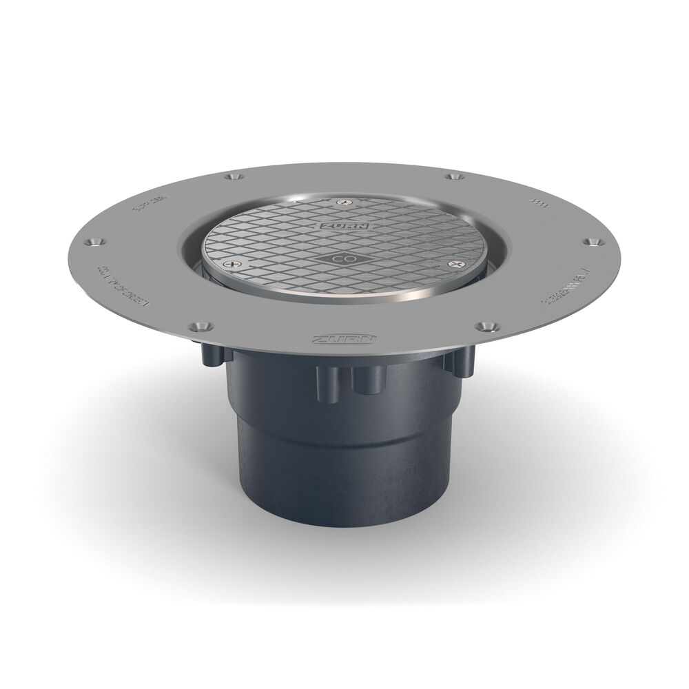 CO2-PV3 Zurn® 5" Round Adjustable Floor Cleanout w/ Deck Plate and 5" Nickel Bronze Cover, 3x4" Outlet, PVC