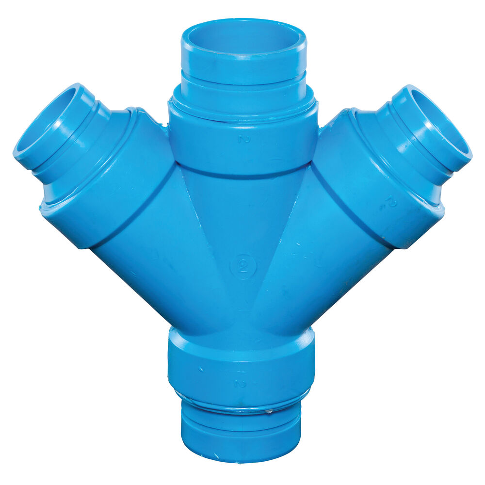 Wye, Reducing Double, 45 Degree, No Hub, 3 x 2", Blueline