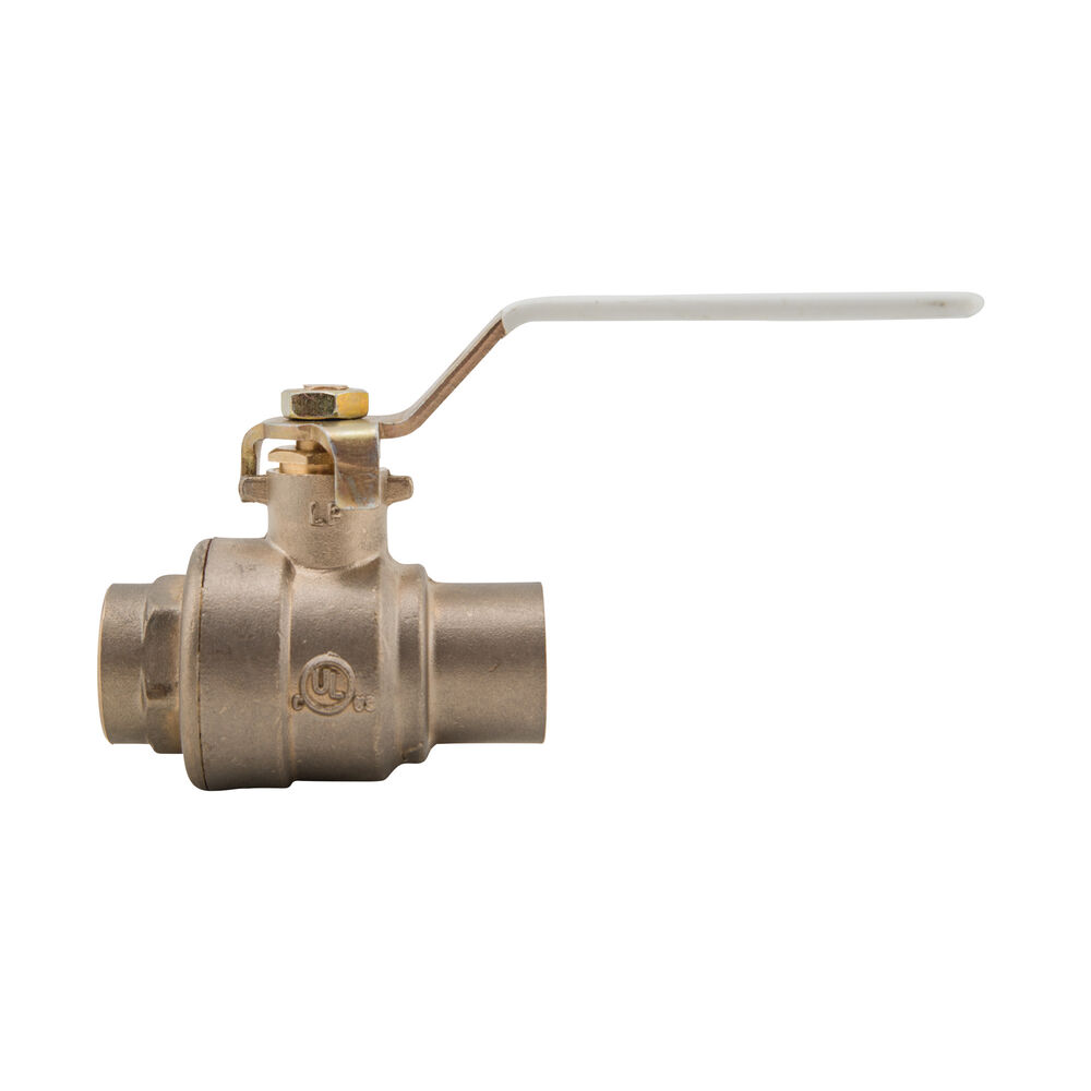 1-1/4" Lead Free 2-Piece Full Port Ball Valve with Solder End Connections, Chrome Plated Brass Ball