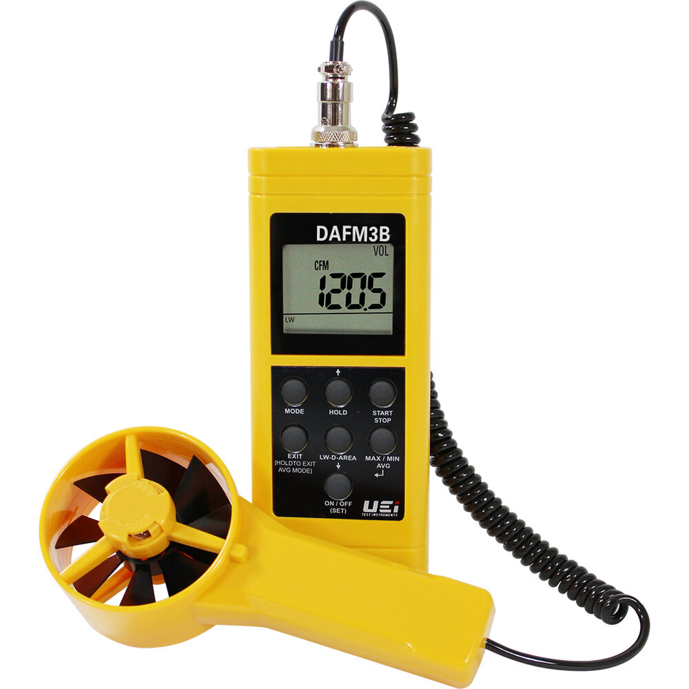 DAFM3B UEi Digital Anemometer w/ Humidity Tester, 99 to 3937 fpm, +/- 3% or reading + 39 ft/min, 32 to 122 deg F, LCD Display