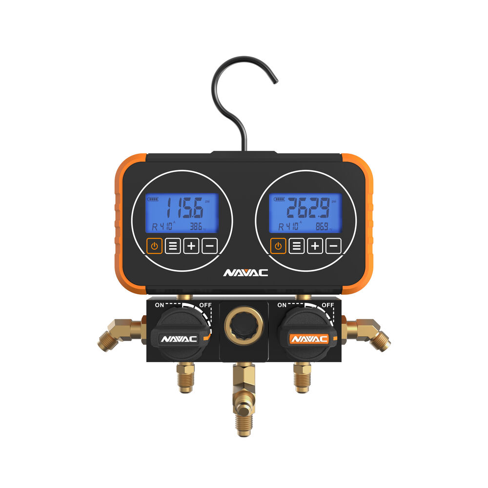 NAVAC N2D72 Flex72 2-Valve Manifold Gauge w/ Digital Display, 72 Refrigerants, 720 psi, A2L Compatible, Aluminum & Rubber