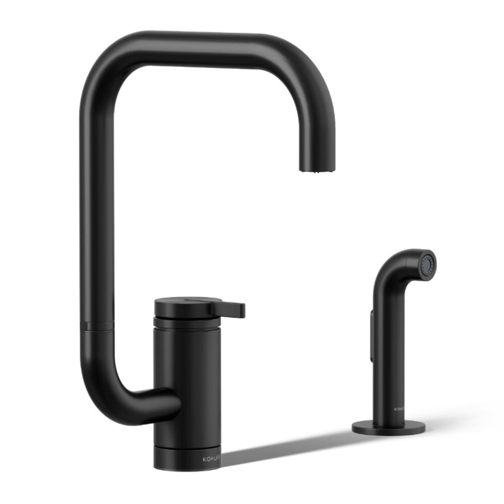 Kohler® 28274-BL Components® Single-Handle Kitchen Faucet w/ Two-Function Extended-Reach Spout and Side Sprayer, Matte Black