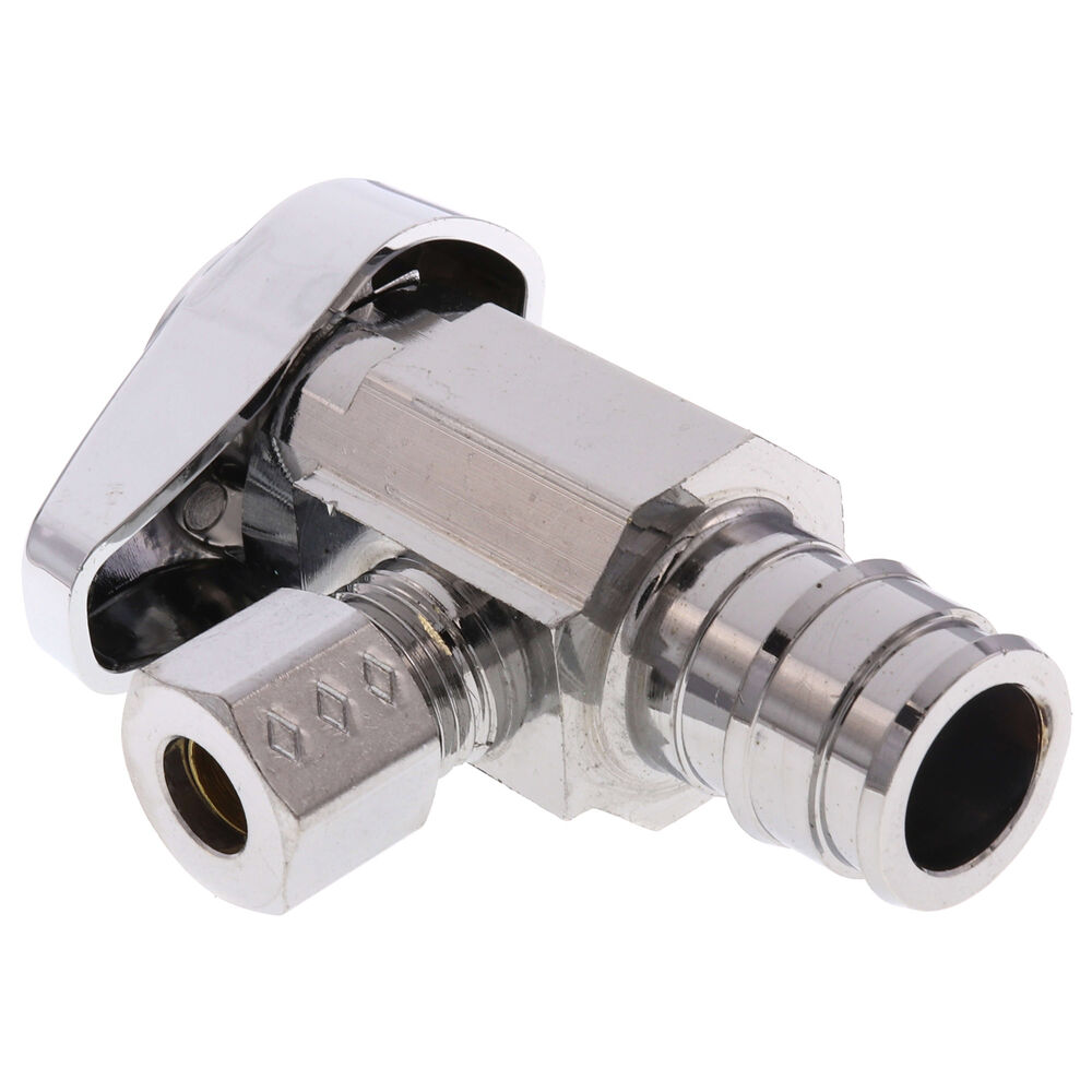 BrassCraft® G2CEPX09X C G2™ 1/4 Turn Angle Stop, 1/2 x 1/4 in Nominal, Cold Expansion PEX Barb x OD Compression, 125 psi, Brass Body, Polished Chrome