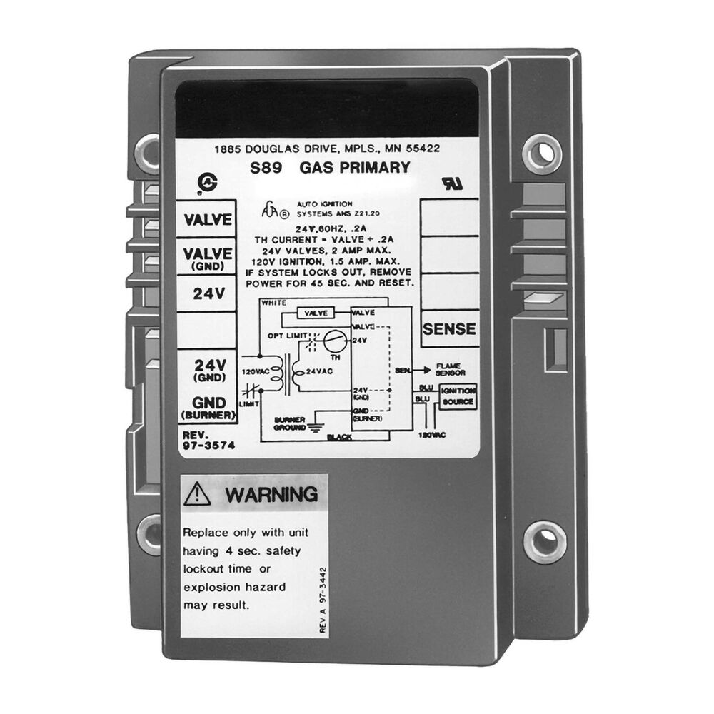 Resideo S89C1087/U Single Rod Hot Surface Ignition Control, 6 s Trial and Lockout Timing, 24 V, 2 A