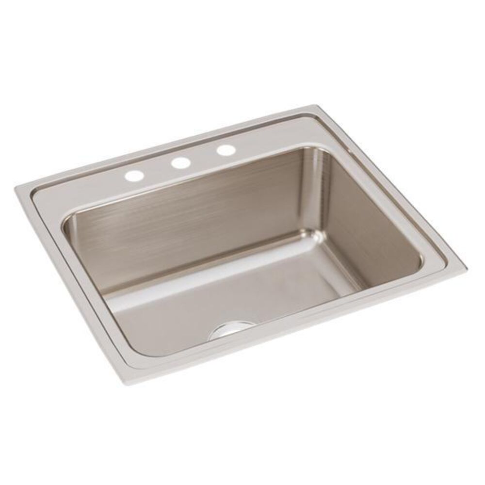 SLX2225A3-J SS 25x22x10" 3-Hole Single Bowl Drop-In Kitchen Sink, Stainless Steel