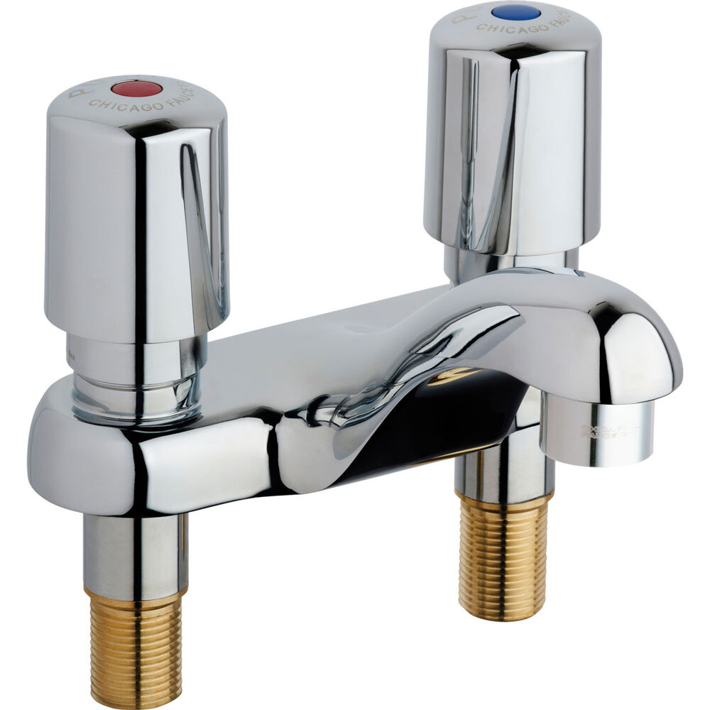 Chicago Faucet® 802-VE2805-765ABCP Deck-Mounted Metering Faucet, 0.5 gpm, 4" Centers, Chrome Plated