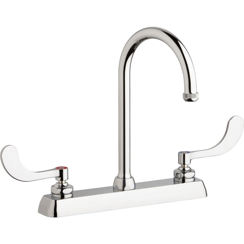 Chicago Faucets® W8D-GN2AE1-317ABCP Hot & Cold Water ADA Workboard Sink Faucet, Deck Mount, 2 Handles, 8" Center, Polished Chrome