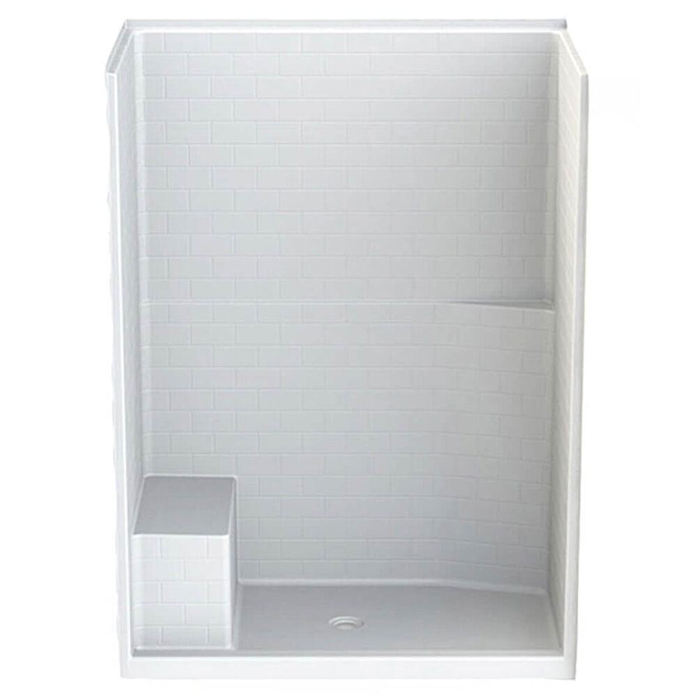 141392-L-000-002 16034STTS 60x34" Subway Tile Design, 1-Piece Shower w/ Integrated Left-Hand Seat, Center Drain, White