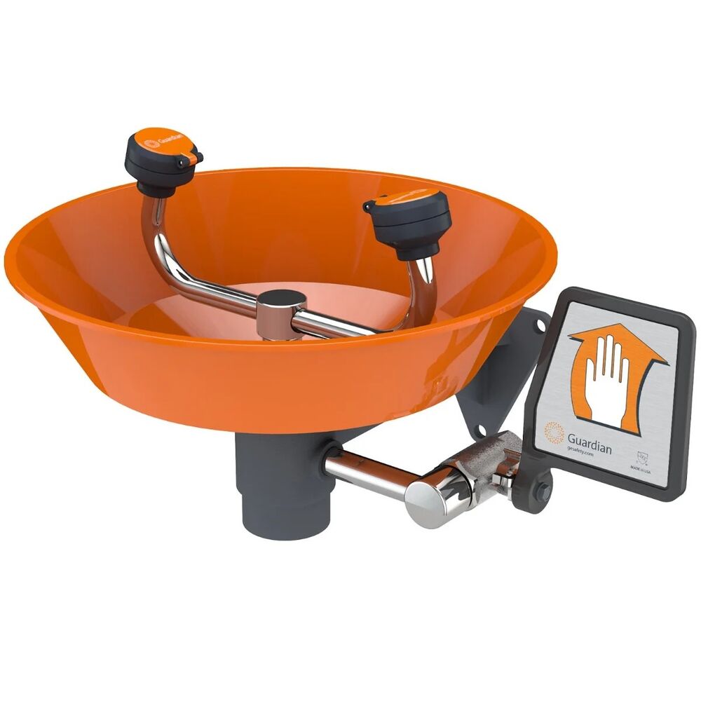 Guardian G1814P Wall Mounted Emergency Eyewash Station, Push Handle Operation, Plastic Bowl
