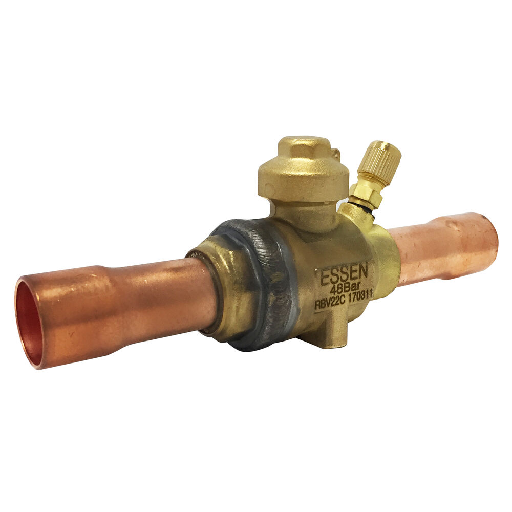 V34504 7/8" E-Line Refrigeration Actuator Ball Valves w/ Access Port, 700 psi, Brass & Copper