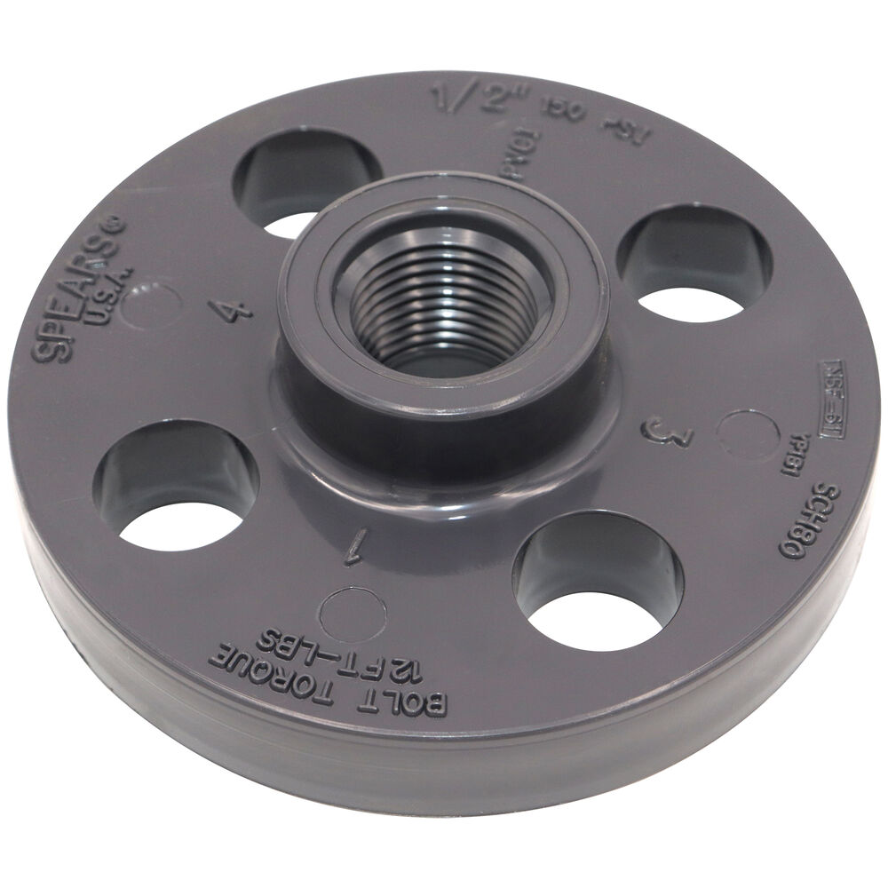 Spears® 852-005 1-Piece Flange, 1/2 in, PVC, FNPT, 150 lb, 3-1/2" OD, Domestic