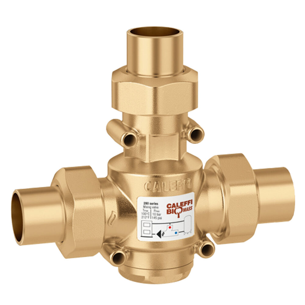 Caleffi ThermoProtec™ 280976A High-Flow Anticondensing Thermostatic Mixing Valve, 1-1/4" Press
Sweat Union, 150 psi, Brass Body