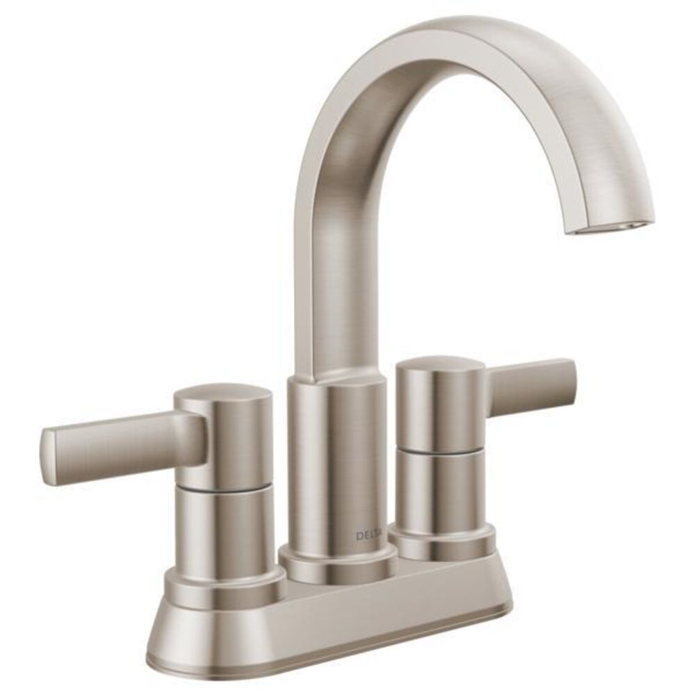 DELTA® 25855LF-SP Albion™ Two Handle Bathroom Faucet, 2 Handles, Push Pop-Up Drain, 1.2 gpm, Spotshield Brushed Nickel